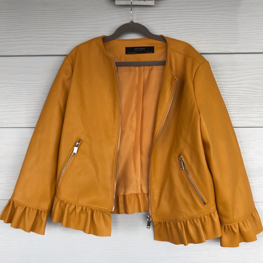 NWOT Zara faux mustard yellow leather jacket!!!